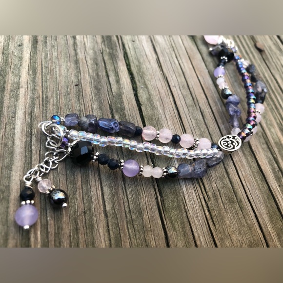 Handmade Multi Layer Mixed Media Iolite Gemstone Charm Bracelet - Picture 11 of 16